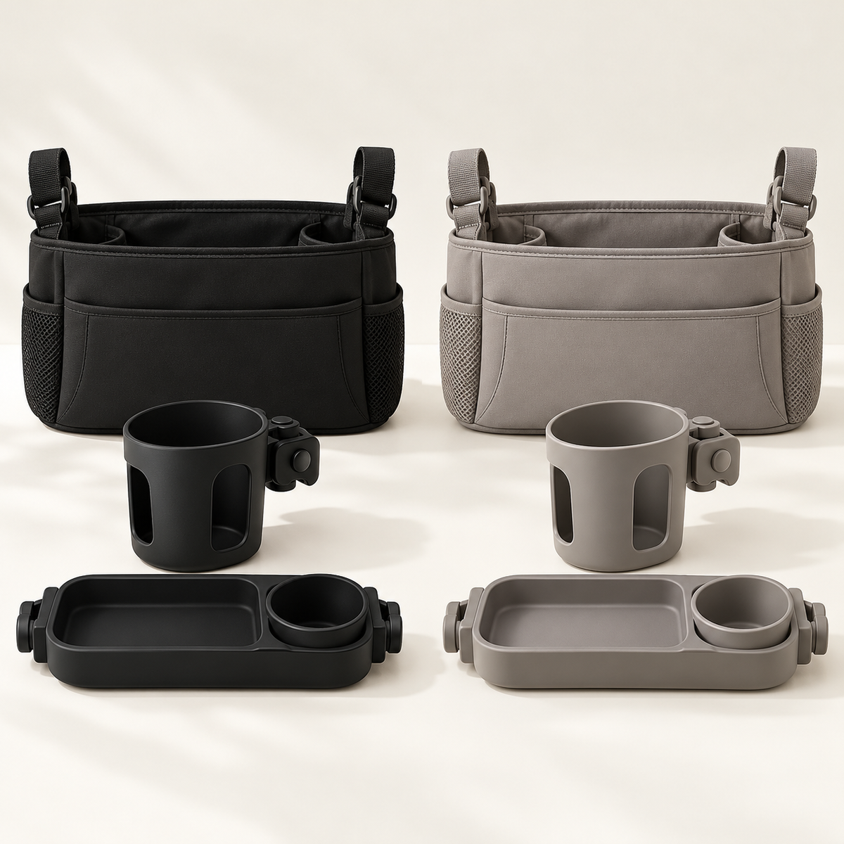 AI concept render showing black and gray stroller accessory set color options